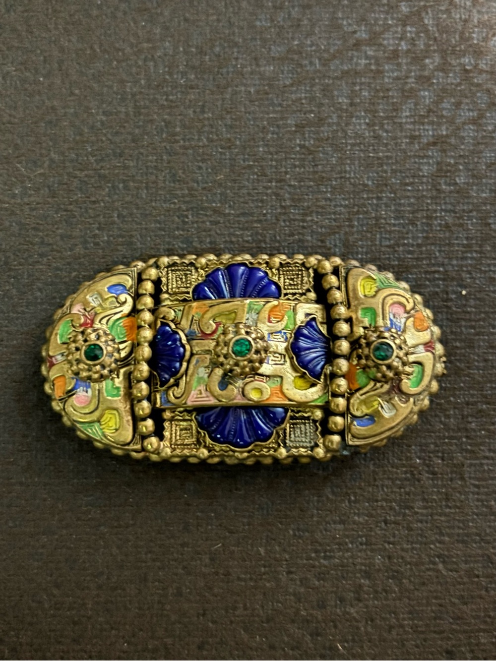 Vintage Gold-Tone Cloisonné Enamel Brooch with Blue and Green Accents